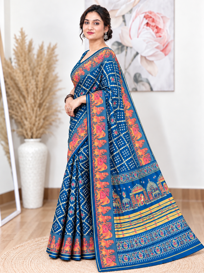 Firozi Chuneri Saree (Moss Crush) – Cool, Textured Elegance