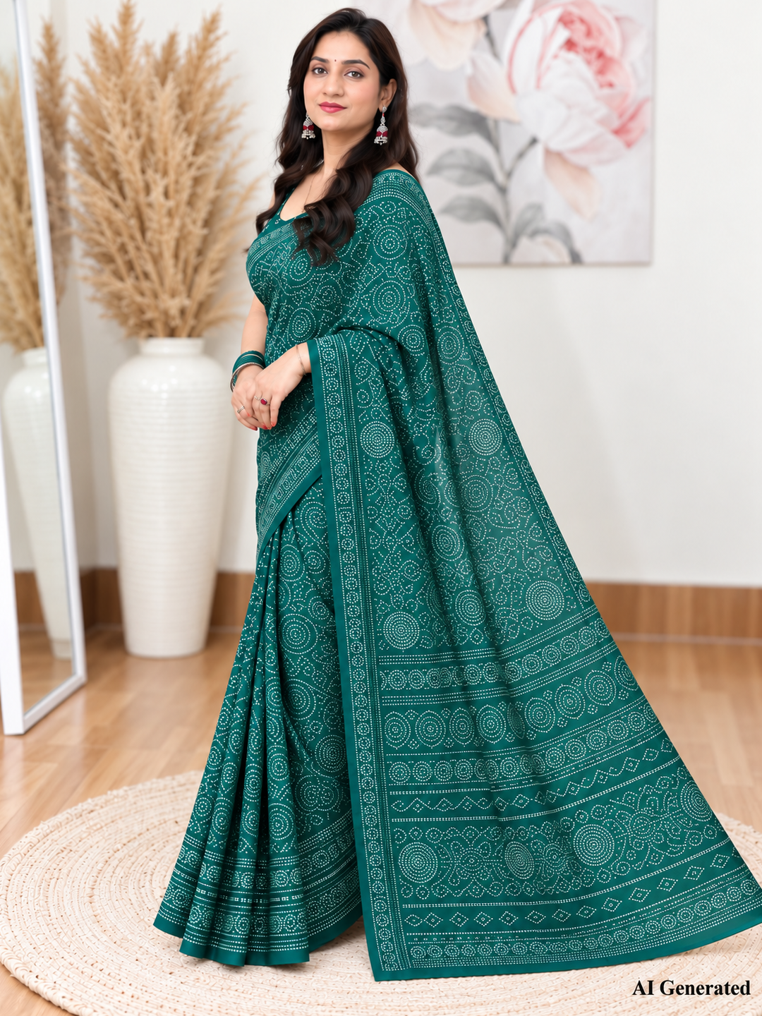 Teal Bandhani Saree – Georgette – Vibrant, Traditional Elegance
