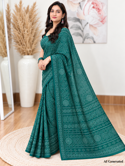 Teal Bandhani Saree – Georgette – Vibrant, Traditional Elegance