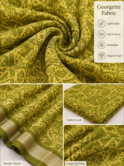 Mehndi Ethnic Saree – Georgette – Earthy, Timeless Elegance