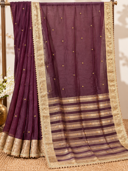 Wine Ghunghroo Organza Saree – Festive Wear