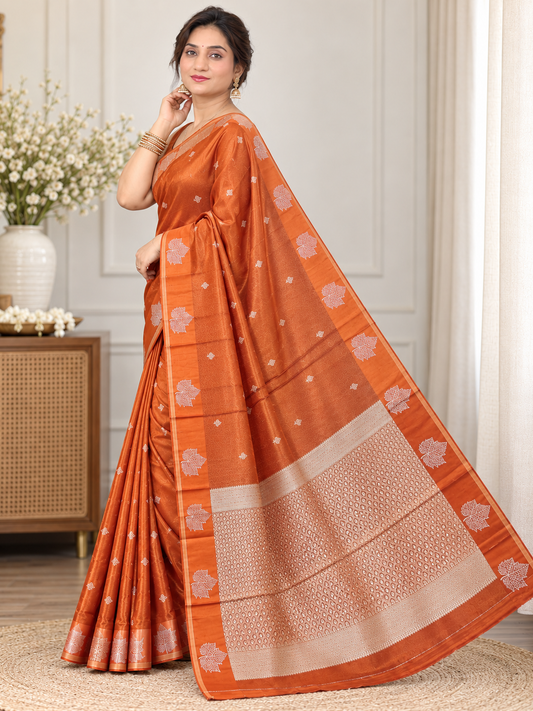 Festive Orange Banarasi Silk Saree – Crape Silk – Vibrant, Luxe Elegance
