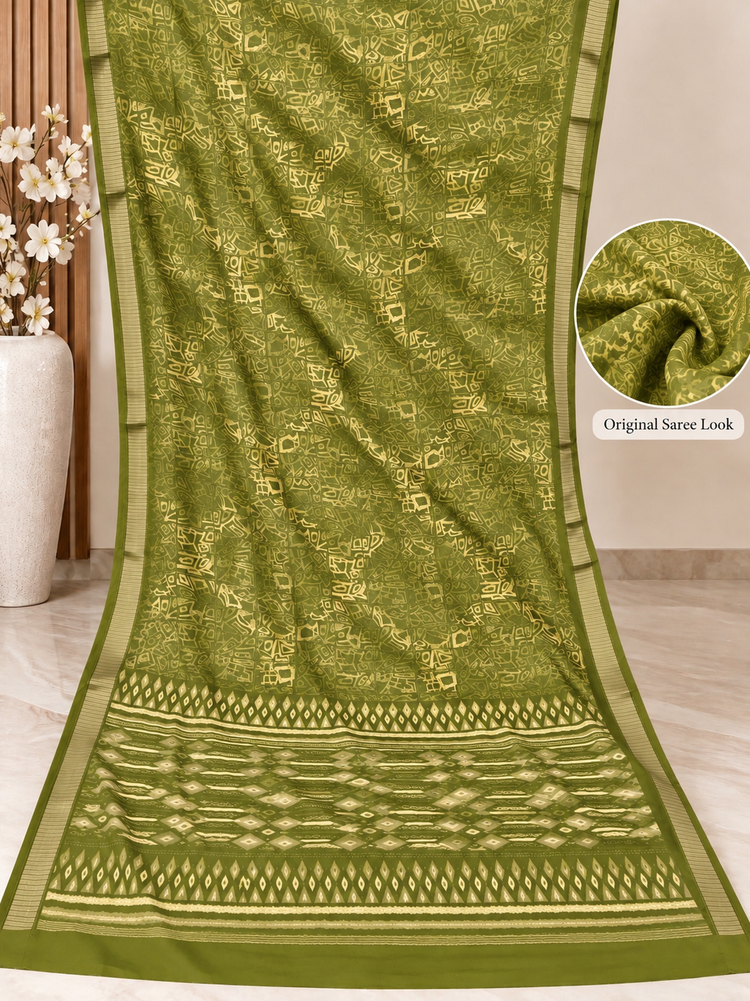 Mehndi Ethnic Saree – Georgette – Earthy, Timeless Elegance
