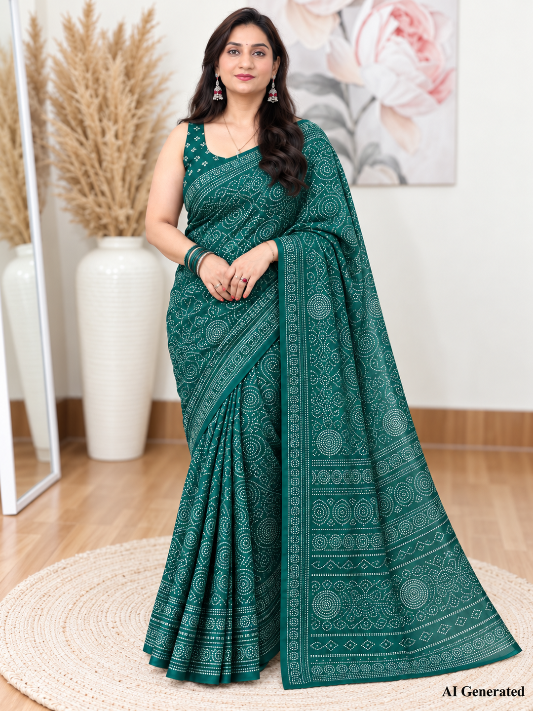 Teal Bandhani Saree – Georgette – Vibrant, Traditional Elegance