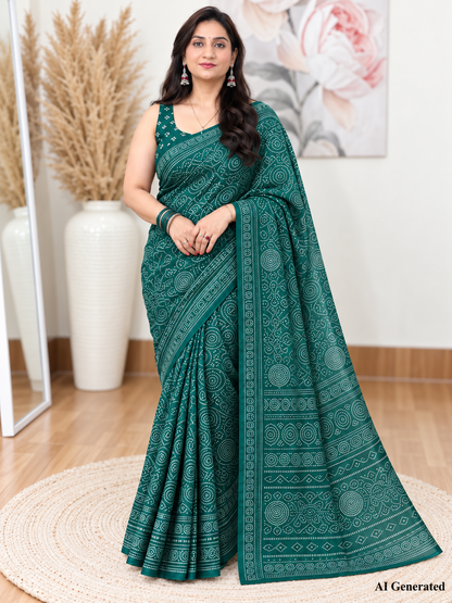 Teal Bandhani Saree – Georgette – Vibrant, Traditional Elegance
