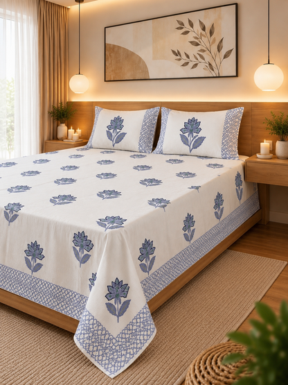 Premium Cotton Jaipuri Hand-Block Print Double Bedsheet –108×108 King Size