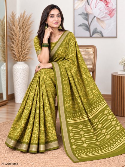 Mehndi Ethnic Saree – Georgette – Earthy, Timeless Elegance