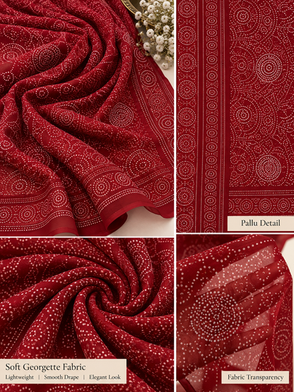 Maroon Bandhani Saree – Georgette – Rich, Traditional Elegance