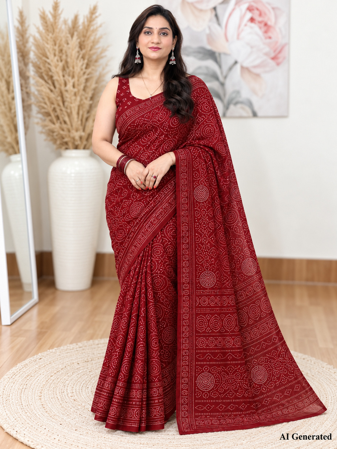 Maroon Bandhani Saree – Georgette – Rich, Traditional Elegance