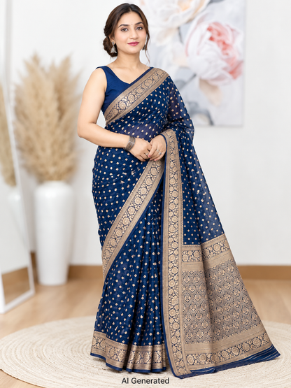 Navy Gold Elegance Saree – Georgette – Regal, Festive Glamour