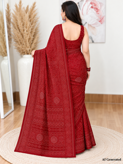 Maroon Bandhani Saree – Georgette – Rich, Traditional Elegance