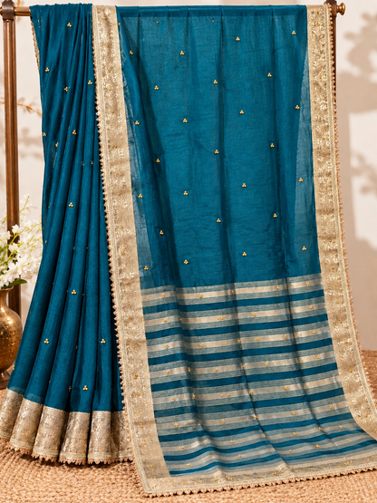 Teal Ghunghroo Organza Saree – Festive Wear