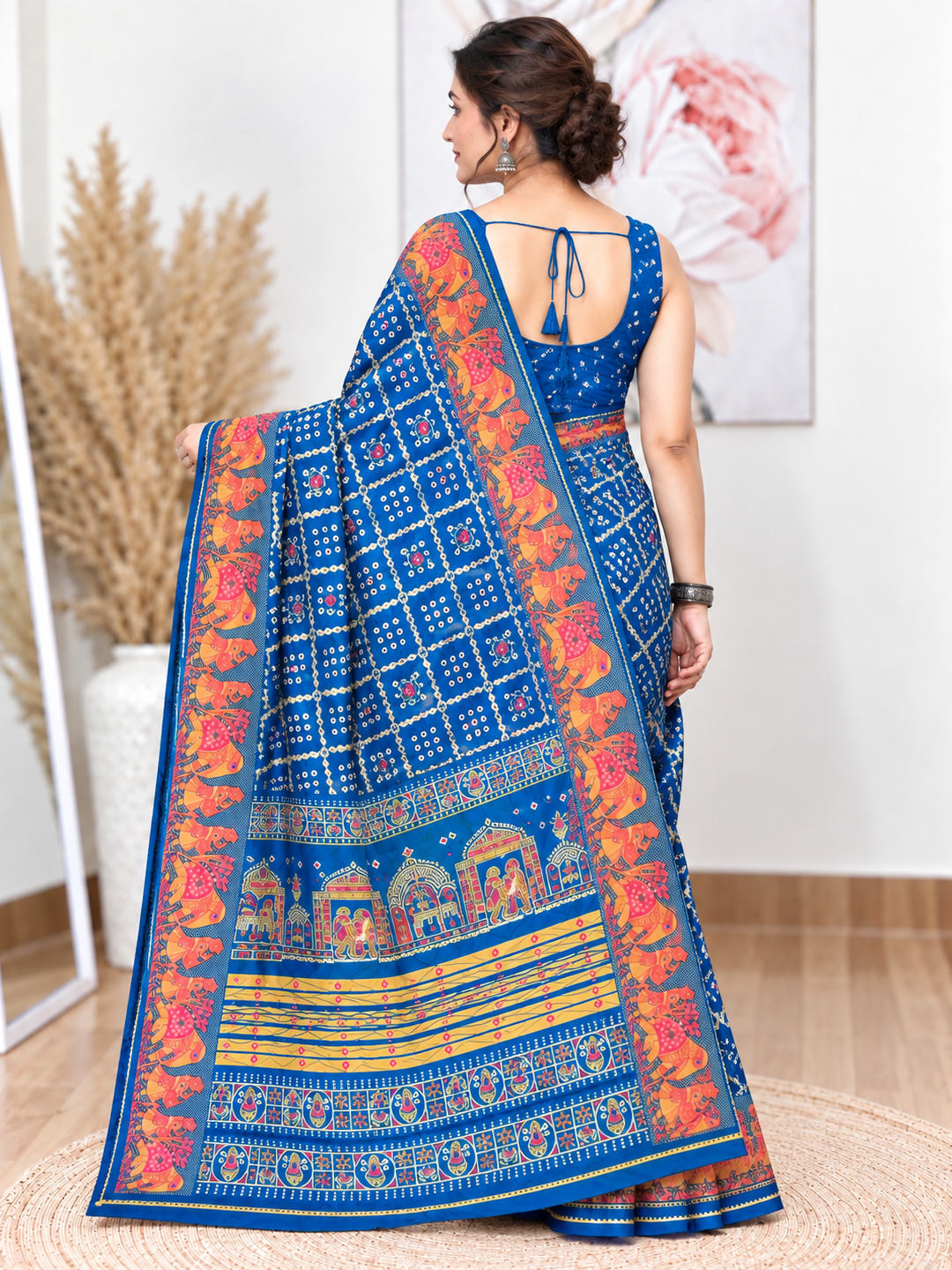 Firozi Chuneri Saree (Moss Crush) – Cool, Textured Elegance
