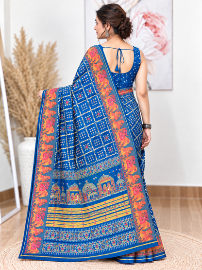 Firozi Chuneri Saree (Moss Crush) – Cool, Textured Elegance
