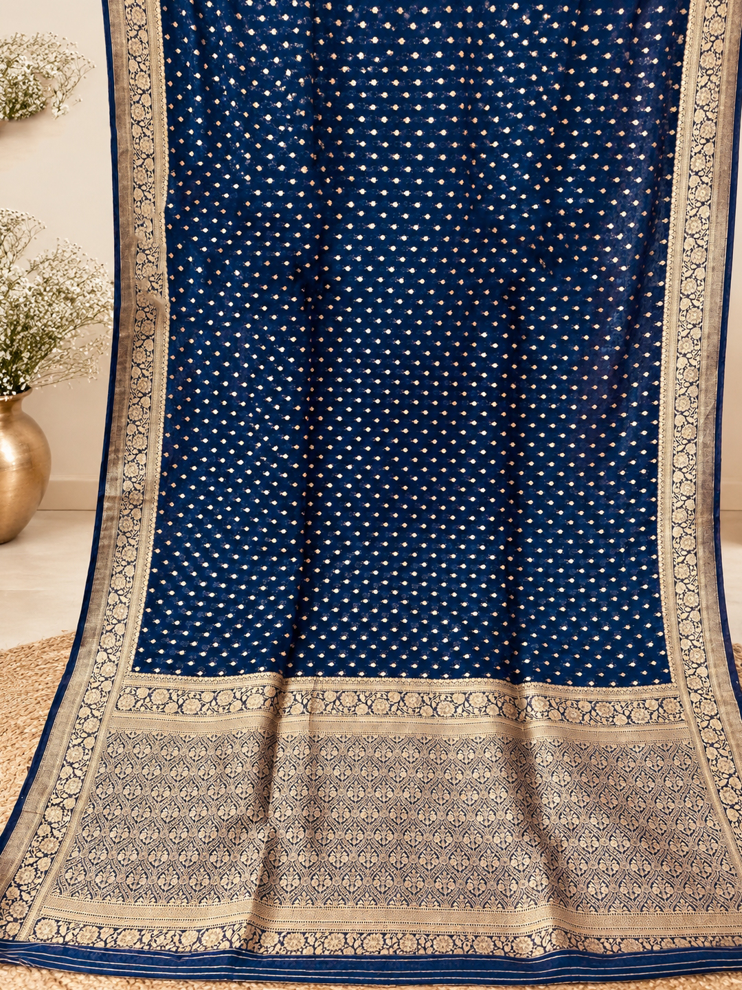 Navy Gold Elegance Saree – Georgette – Regal, Festive Glamour