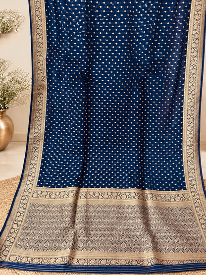 Navy Gold Elegance Saree – Georgette – Regal, Festive Glamour