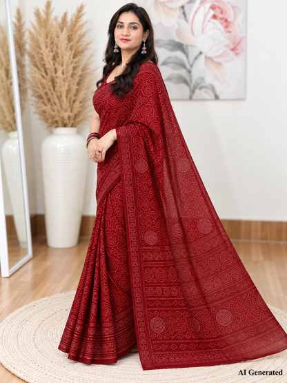 Maroon Bandhani Saree – Georgette – Rich, Traditional Elegance