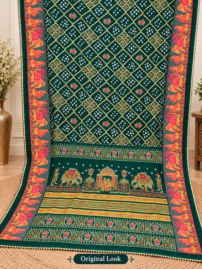 Green Chuneri Saree (Moss Crush) – Textured, Earthy Elegance