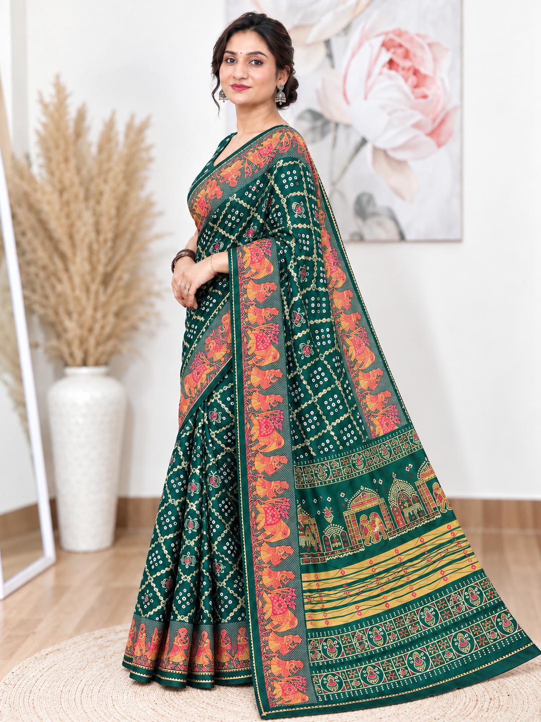 Green Chuneri Saree (Moss Crush) – Textured, Earthy Elegance