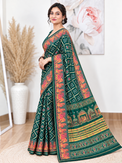 Green Chuneri Saree (Moss Crush) – Textured, Earthy Elegance