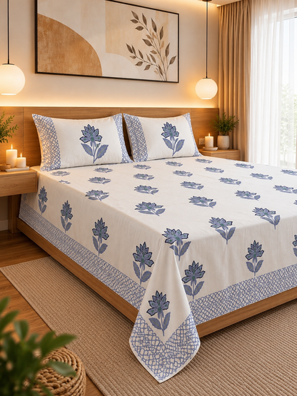 Premium Cotton Jaipuri Hand-Block Print Double Bedsheet –108×108 King Size