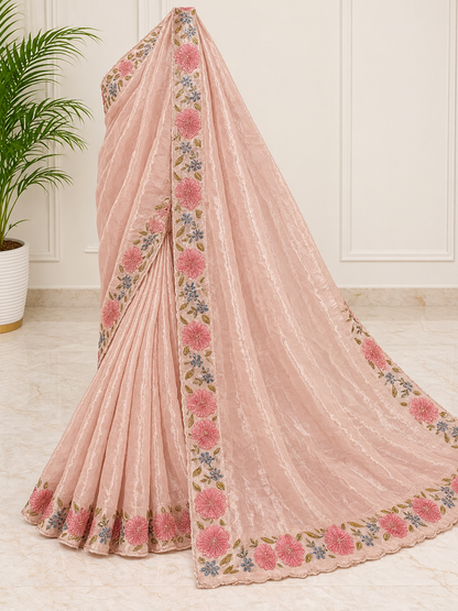 Rose Gold Satin Silk Saree – Festive & Party Wear