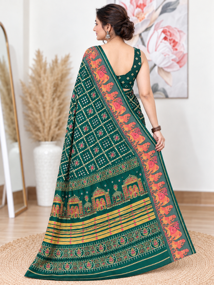 Green Chuneri Saree (Moss Crush) – Textured, Earthy Elegance