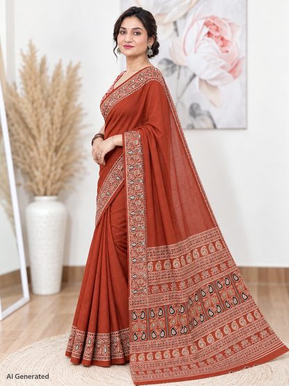 Rust Cotton Saree – Earthy, Everyday Elegance