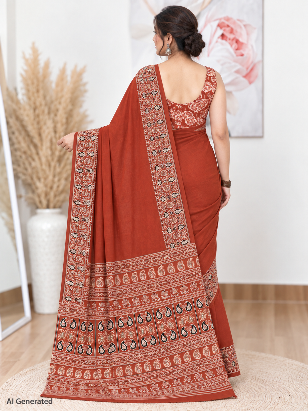 Rust Cotton Saree – Earthy, Everyday Elegance