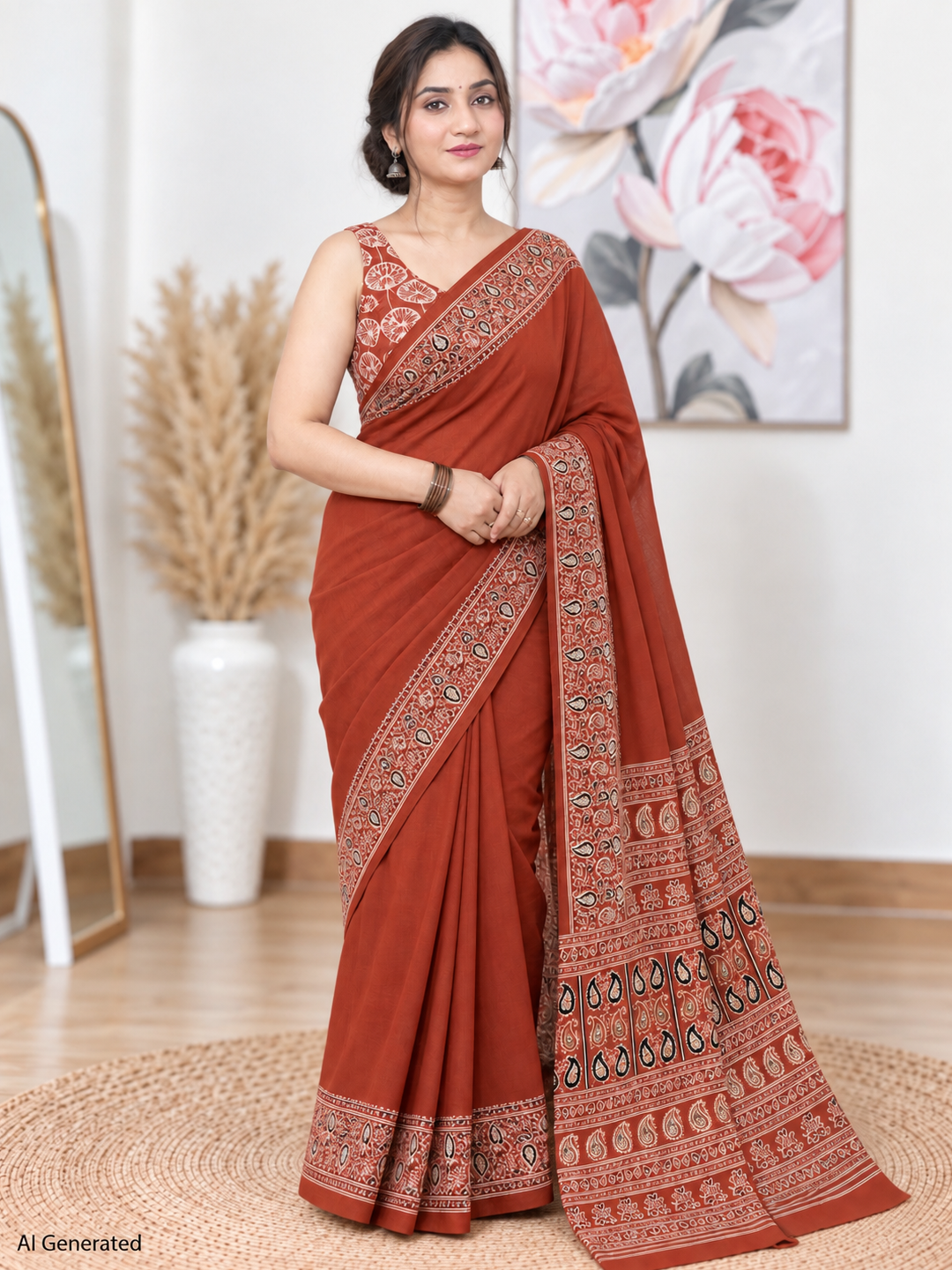 Rust Cotton Saree – Earthy, Everyday Elegance