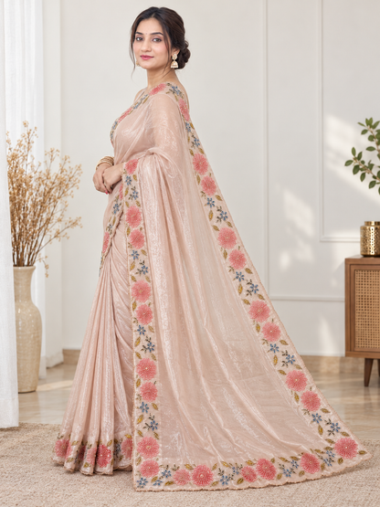 Rose Gold Satin Silk Saree – Festive & Party Wear