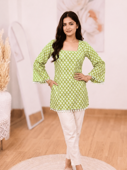 Cotton Lime Green Kurti – Vibrant Fresh Everyday Charm(Only Kurti) (S–5XL)