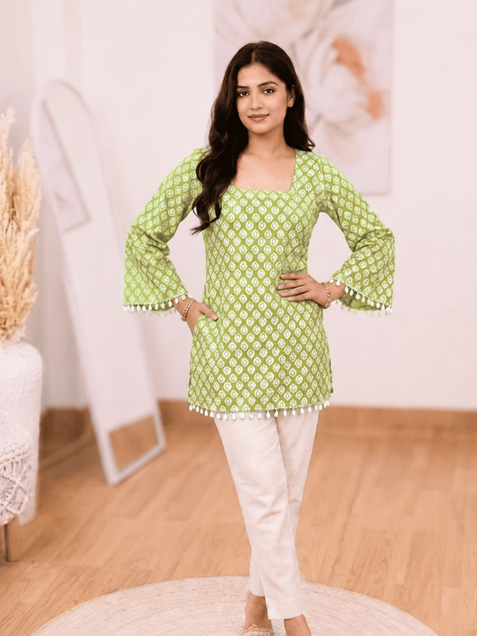 Cotton Lime Green Kurti – Vibrant Fresh Everyday Charm(Only Kurti) (S–5XL)