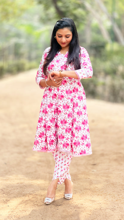 Floral Co-ord Set - Super-Soft Cotton Pink Print Co-ord for Women