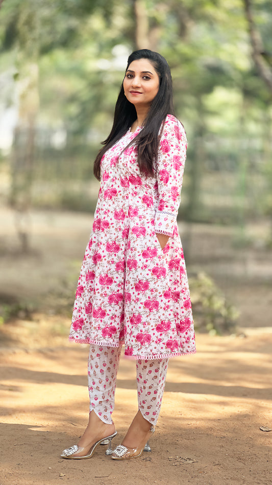 Floral Co-ord Set - Super-Soft Cotton Pink Print Co-ord for Women