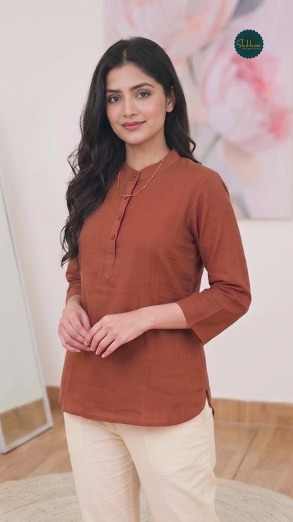 Cotton Rustic Charm Solid Office Wear Tunic – Earthy Professional Simplicity (Only Kurti) (S–5XL)