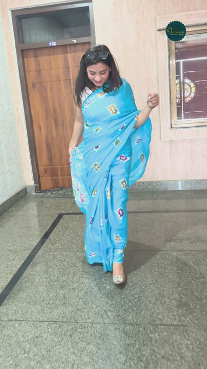 Water Blue Mal Cotton Saree – Feather-Light Saree for Festivals & Everyday Elegance (S–5XL)