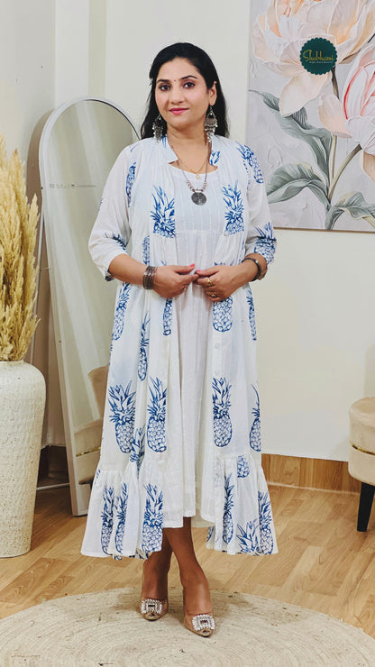 Cotton Pineapple Print Shrug Set – Playful Tropical Ethnic Casual (S–5XL)
