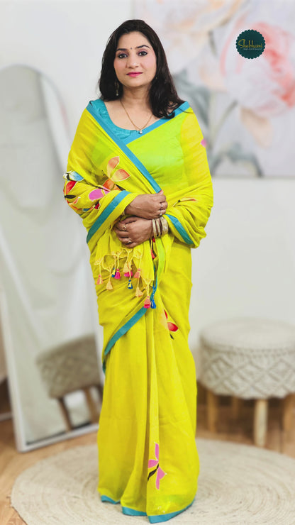 Cotton Hand-Painted Printed Saree – Artistic Bohemian Ethnic Masterpiece