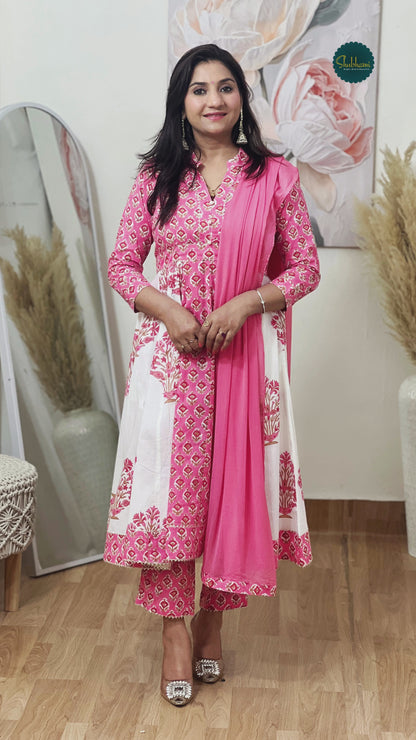 Cotton Anarkali Kurta with Pants & Dupatta – Flowing Festive Ethnic Ensemble (S–5XL)