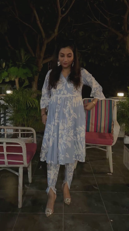 Cotton Blue Dhoti Co-Ord Set – Trendy Comfort Ethnic Elegance (S–5XL)