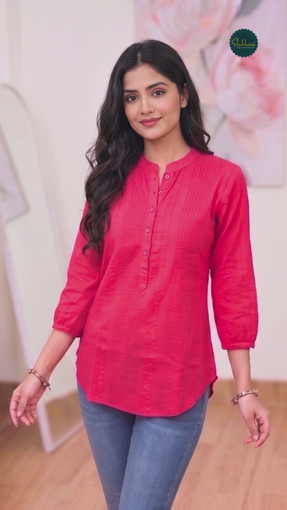 Cotton Rose Pink Textured Shirt Tunic – Romantic Modern Ethnic Versatility (Only Kurti) (S–5XL)