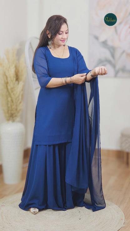 Peacock Blue Sharara Set – Regal Flared Festive Ethnic (S–5XL)