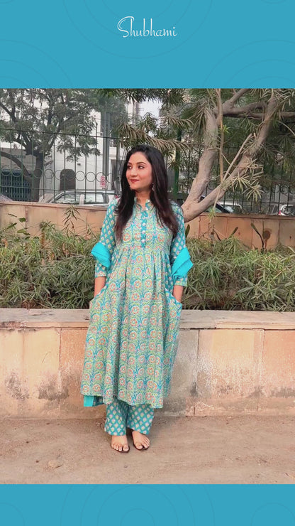 Blue Cotton Maternity Kurta Set for Women – Size Inclusive S–5XL