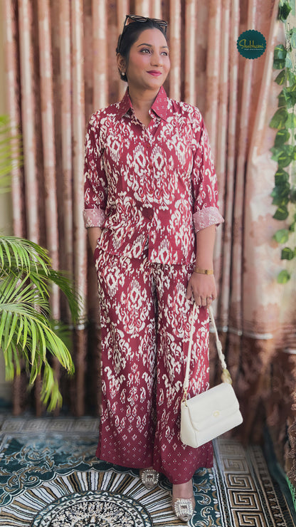 Red Cotton Printed Shirt & Pant Co-ord Set – Vacation-to-Office Look (S–5XL)