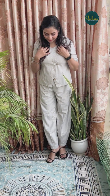 Women’s Grey Cotton Co-ord Set for Office Wear | Shirt & Pant – Size Inclusive S–5XL