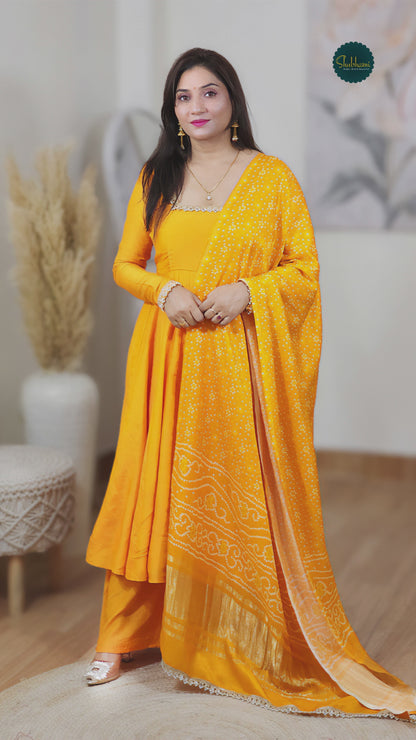 Orange Crepe Anarkali Kurta Palazzo Set with Dupatta – Sunny Flared Festive Ethnic (S–5XL)