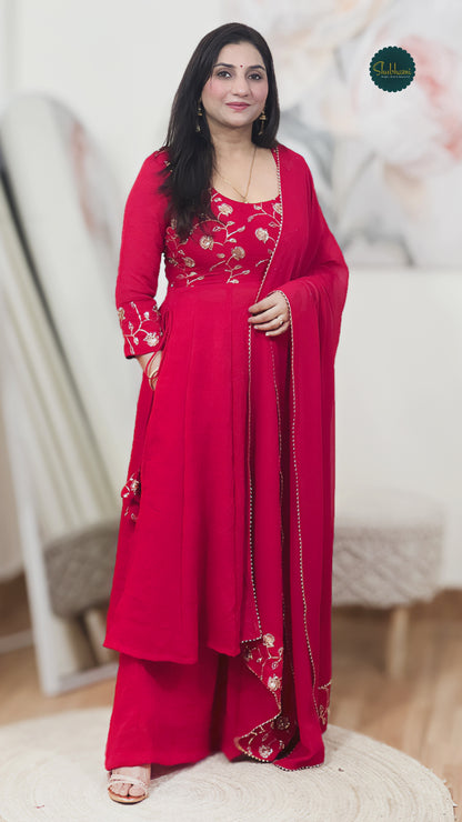 Georgette Red Rangoli Royal Suit – Festive Opulent Ethnic Majesty (S–5XL)