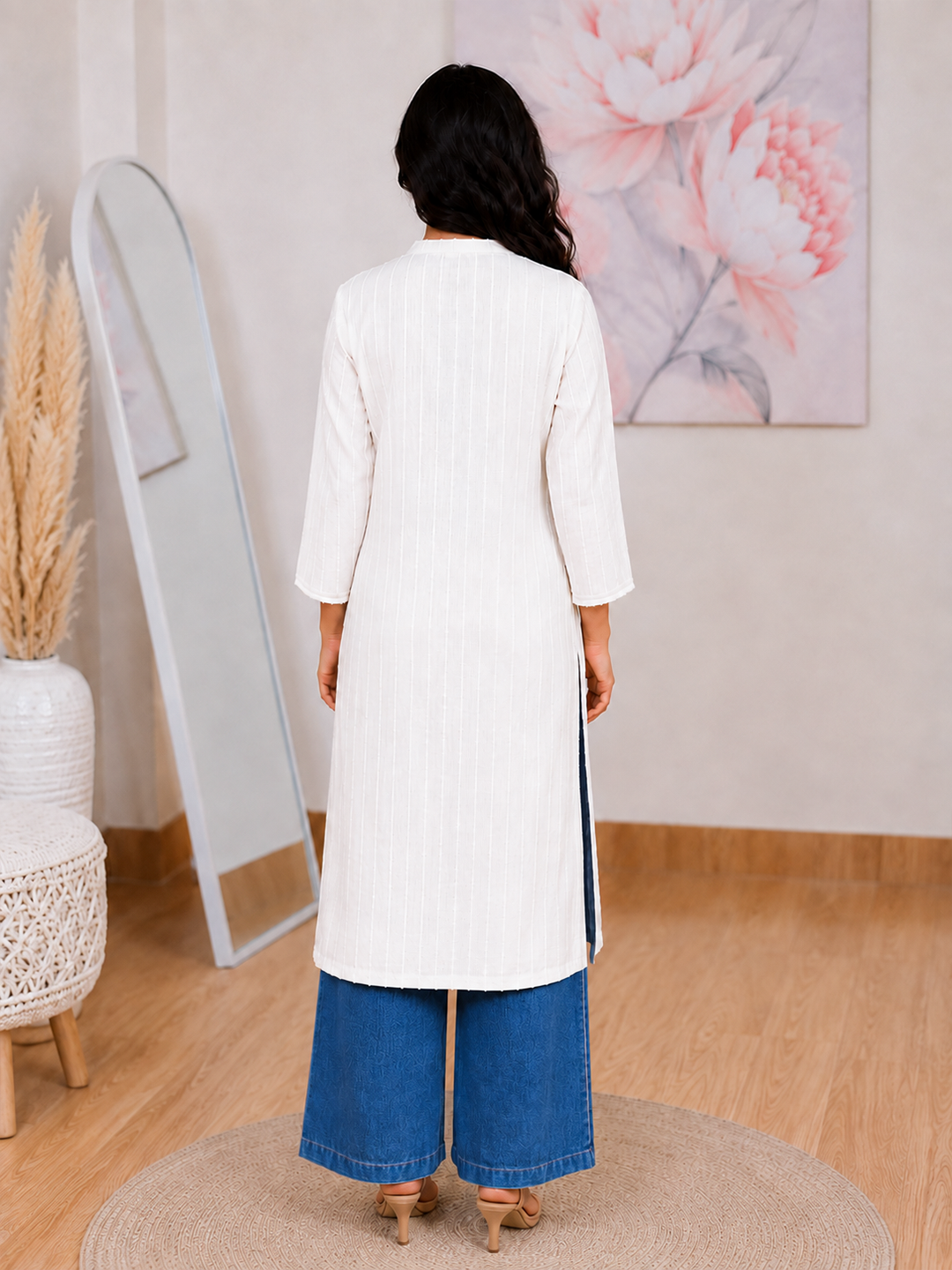 Pearl White Straight Kurti – Minimalist Everyday Elegance(S–5XL)(Only Kurti)