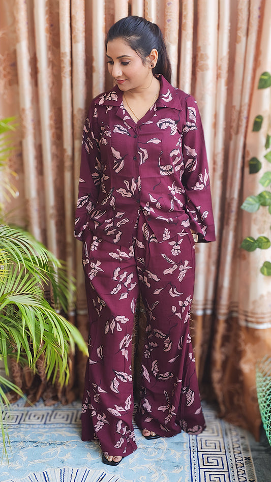 Women Tulip Pink Printed Shirt & Pant Co-ord Set – Soft Everyday Casual (S–5XL)